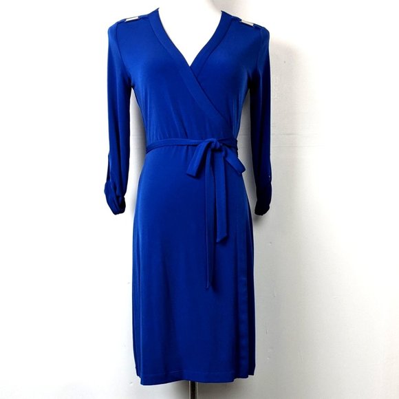 Calvin Klein Dresses & Skirts - Calvin Klein V Neck Wrap Dress 4 Cobalt Blue Half Sleeve